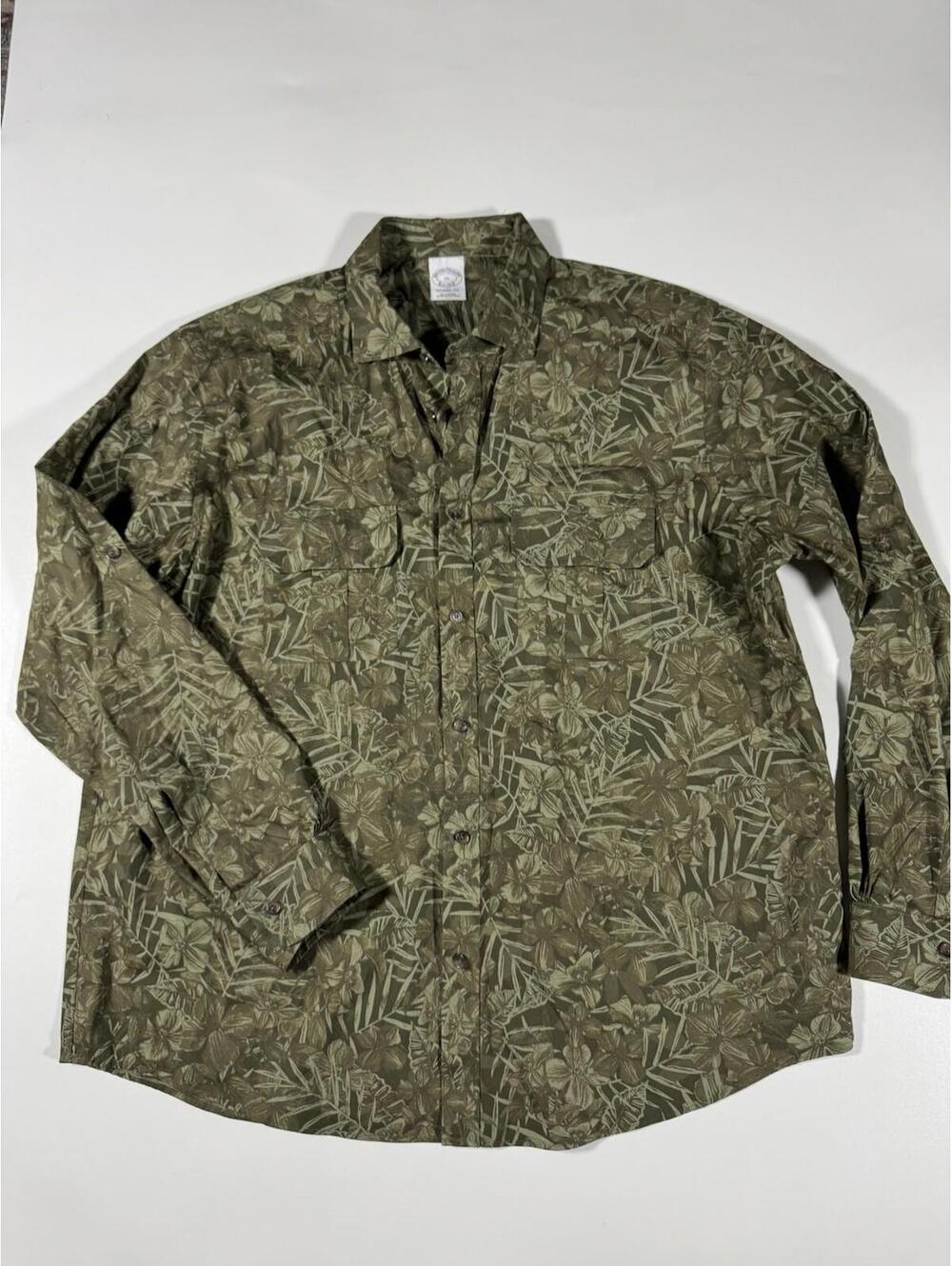 Brooks Brothers Regent Fit XL Olive Floral Button Shirt Cotton
